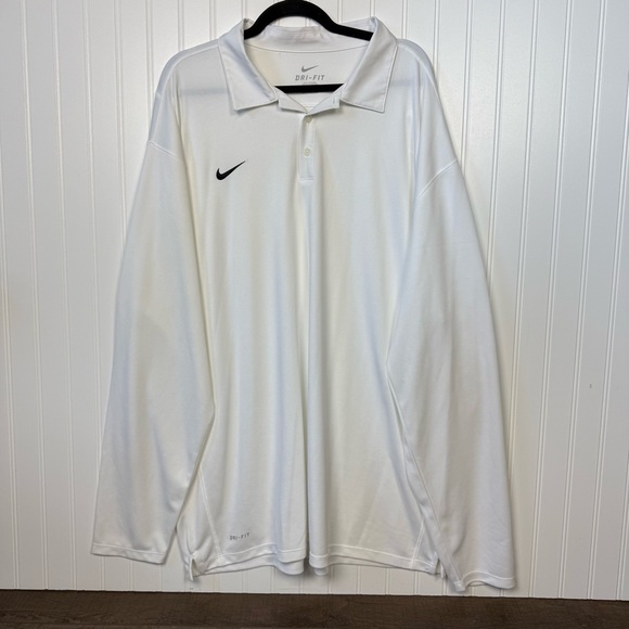 Nike Dri-FIT Men's Pullover Polo Shirt Size 3XL Long Sleeve White Swoosh Logo - Picture 1 of 11